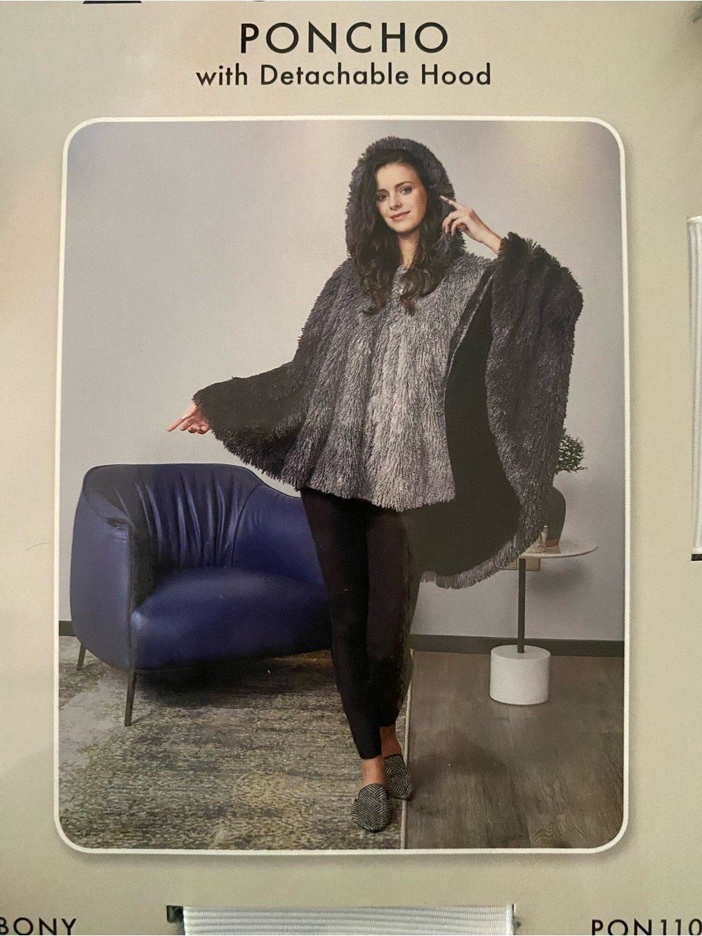 Faux-Fur Hooded Poncho in Grey